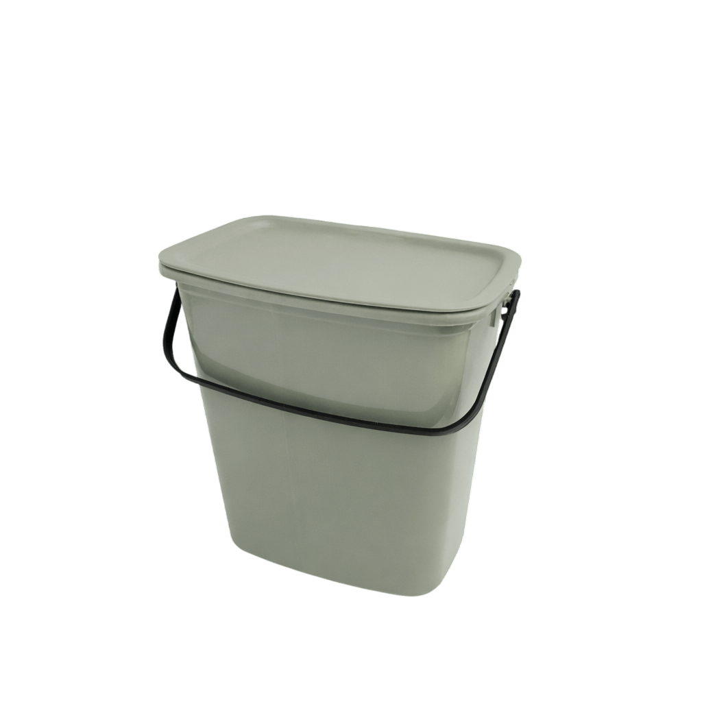 Compact recycling trash can with sturdy handle and lid for easy waste management.